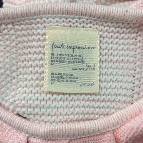 First‎ Impressions Baby Girl Sweater 18M | Pink Cream Ruffle Neck Bell Sleeve - Picture 3 of 6